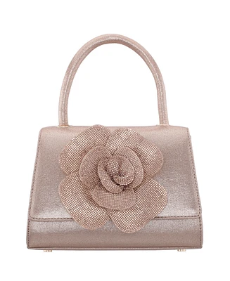 Nina Crystal Flower Embellished Metallic Satchel Bag