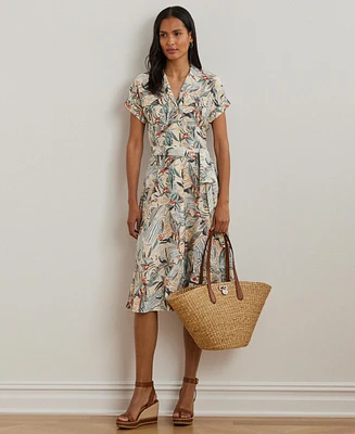 Lauren Ralph Women's Print Belted Crepe Camp Shirtdress, Regular & Petite