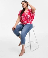 I.N.C. International Concepts Plus Size Surplice Draped Short Sleeve Top Slim Rolled Cuff Boyfriend Jeans Exclusively At Macys