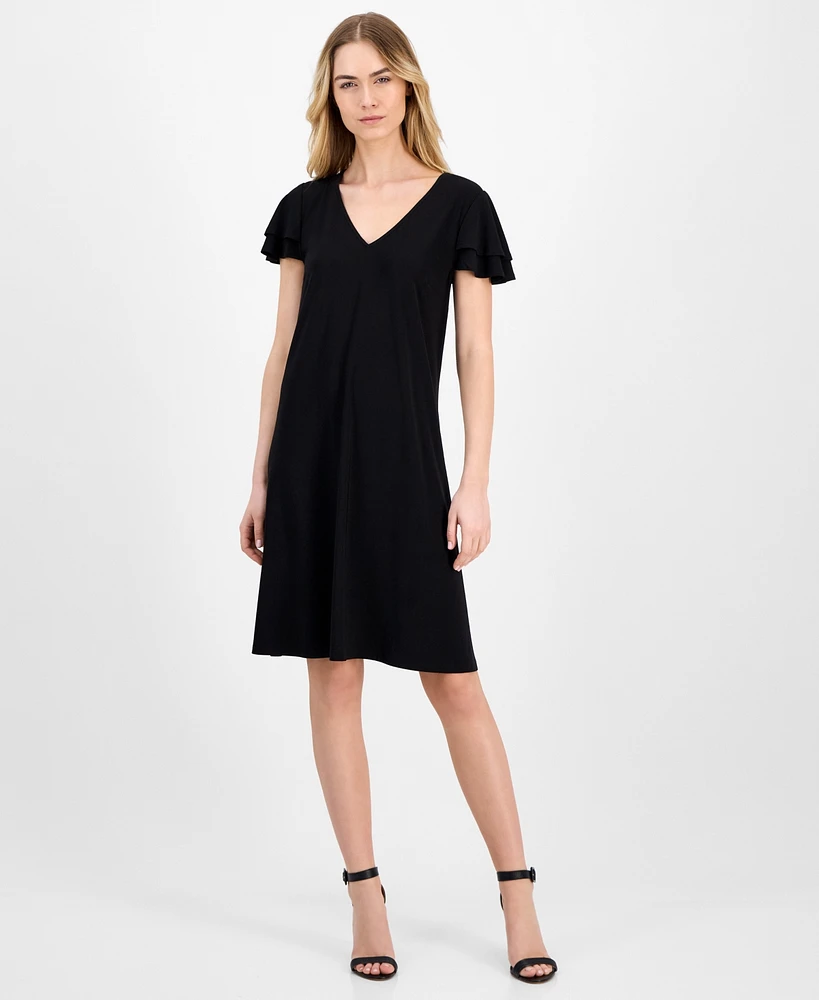 Ak Anne Klein Women's Double Flutter-Sleeve V-Neck Dress