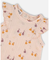 Deux par Baby Girls Printed Muslin Top And Bloomer Set Peach With Pears