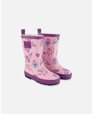 Deux par Deux Little Girls Printed Rain Boots Lilac And Multicolored Butterfly