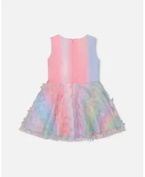 Deux par Big Girls Milano Dress With Printed Mesh Skirt Multicolored Butterflies