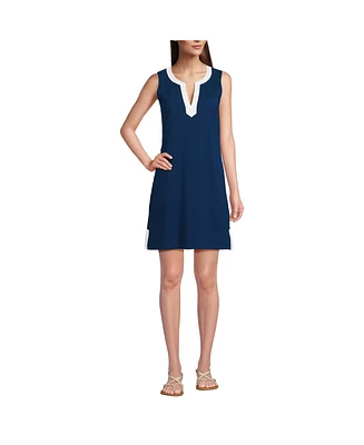 Lands' End Petite Cotton Jersey Notch Neck Dress
