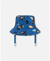 Deux par Toddler Printed Beach Hat Orange Sloths On Navy Blue