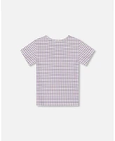 Deux par Big Girls Crinkle Top With Applique White Checkered Lilac