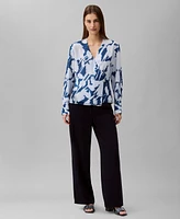 Calvin Klein Women's Floral Chiffon V-Neck Wrap Top