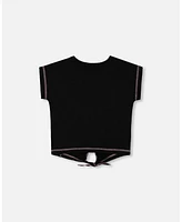 Deux par Toddler Girls Organic Cotton Tee With Print And Knot Black Multicolored - Toddler|Child