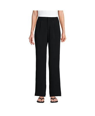 Lands' End Women's Crepe High Rise Pleated Wide Leg Pants