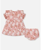 Deux par Baby Girls Printed Muslin Dress And Bloomer Set Pink White Flowers