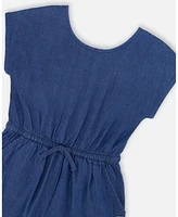 Deux par Toddler Girls Chambray Jumpsuit Navy Blue - Toddler|Child