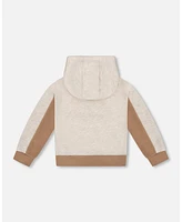 Deux par Toddler Boys French Terry Color Block Pullover Hoodie Sweatshirt Beige And Off-White - Toddler|Child