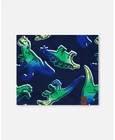 Deux par Deux Baby Boys Printed Neck Tube Blue And Green Dino On Navy