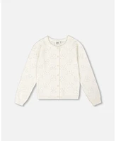 Deux par Deux Big Girls Pointelle Knit Cardigan Sweater White