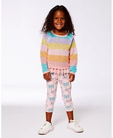 Deux par Toddler Girls Cotton Sweater With Fringe Multicolor Stripes - Toddler|Child