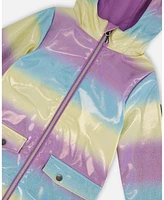 Deux par Toddler Girls Printed Rain Coat With Hat Mauve Blue And Yellow Glitter Gradient - Toddler|Child