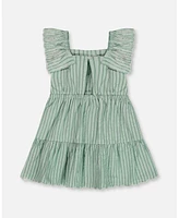 Deux par Deux Toddler Girls Chambray Dress With Embroidery Mint Green Striped - Toddler|Child