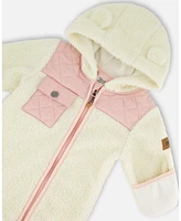 Deux par Baby Girls One-Piece Sherpa Mid-Season Outerwear Off-White And Pale Pink