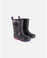 Deux par Little Girls Rain Boots Black With Glitter