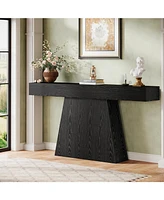 Tribesigns 63" Black Console Table, Farmhouse Entryway Table with Trapezoidal Base, Narrow Long Wood Sofa Table Behind Couch Table for Entrance, Hallw