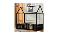 House Bed with Fence and Door for Kids' Room, Playful and Safe Design