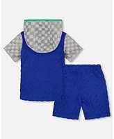 Deux par Toddler Boys Printed Hooded Terry Top And Shorts Set Gray