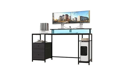 Led Desk with Power Outlet and Cable Management for Home Office