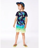 Deux par Baby Boys Short Sleeve Rashguard Blue And Green Dino On Navy