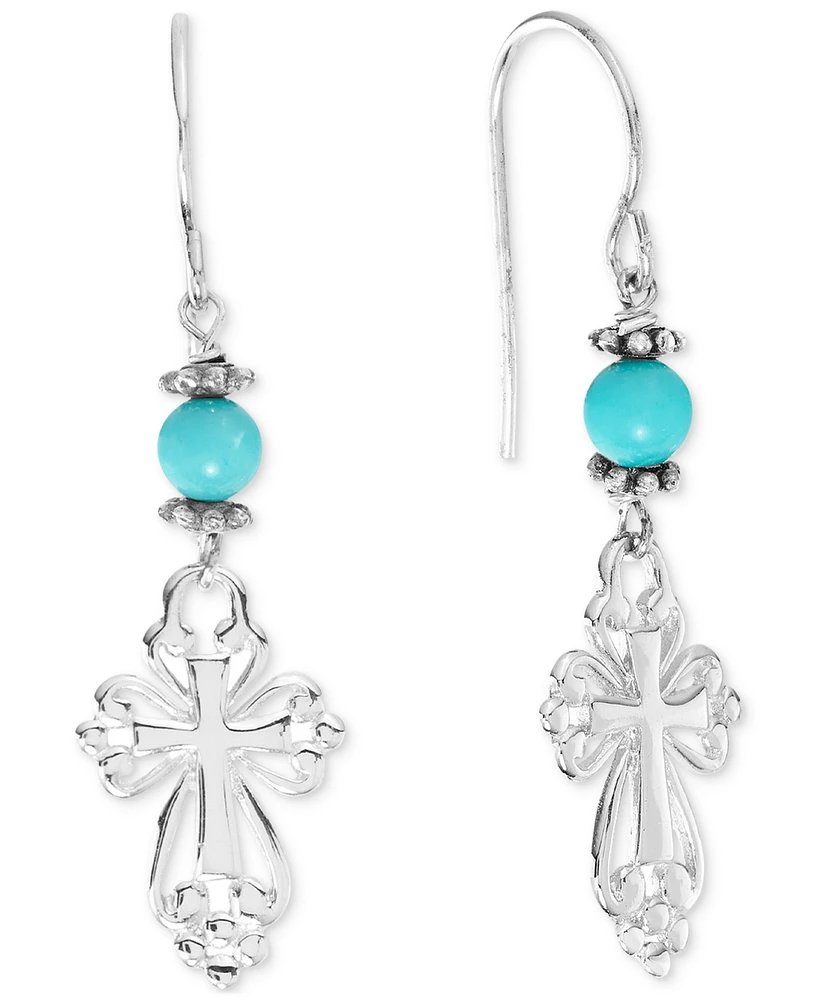 Stone Bead & Arrow Linear Drop Earrings in Sterling Silver