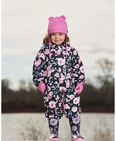 Deux par Baby Girl Printed Mid-Season One-Piece Outerwear With Hat Pink, Black, And Flowers - Infant