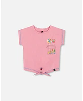 Deux par Big Girls Organic Cotton Tee With Print And Knot Candy Pink