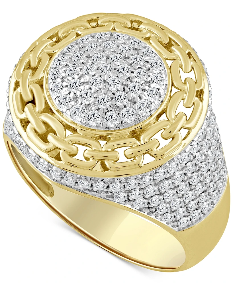 Men's Diamond Circle Cluster Chain Link Ring (1-1/2 ct. t.w.) in 10k Gold