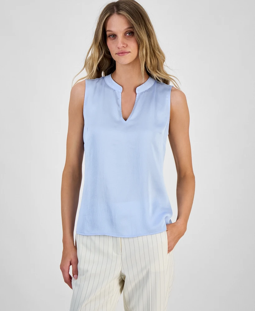 Bar Iii Women's Split-Neck Sleeveless Blouse, Exclusively at Macy's