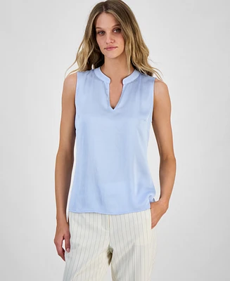Bar Iii Women's Split-Neck Sleeveless Blouse, Exclusively at Macy's