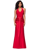 Betsy & Adam Women's Ruched Halter Gown