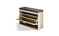 Rattan Shoe Cabinet with Flip-Drawer and Comfortable Seat Cushion