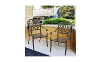 Set of 2 Cast Aluminum Patio Dining Chairs, Stackable Outdoor Bistro Chairs with Armrests for Balcony Backyard Garden Deck