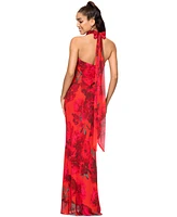 Betsy & Adam Women's Floral-Print Halter Gown