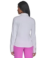 Halson Women's Mixed-Media Collared Button-Front Blouse