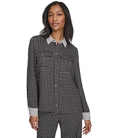 Halston Women's Printed Collared Patch-Pocket Shirt