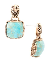 Barse Carved Blue Turquoise Golden Square Drop Earrings