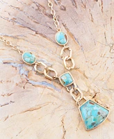 Barse Athena Genuine Blue Turquoise Golden Abstract Necklace