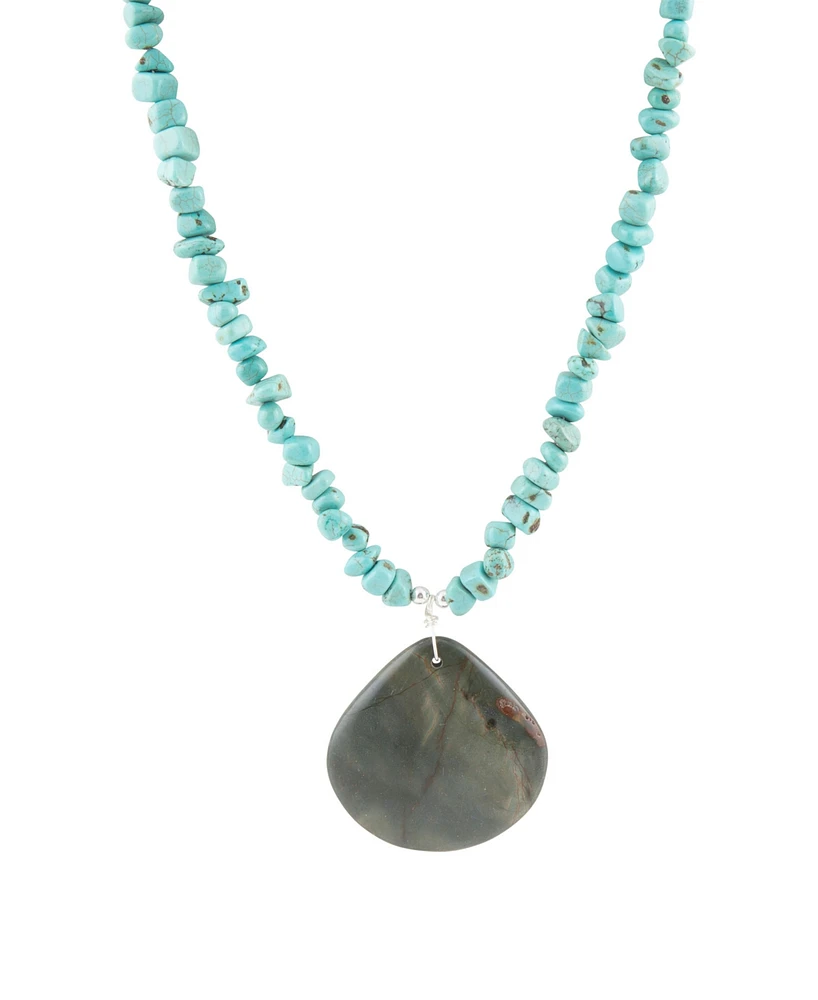 Barse Pueblo Blue Turquoise Magnesite and Jasper Sterling Silver Teardrop Pendant Necklace