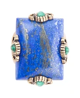 Barse Prismatic Blue Lapis and Malachite Golden Square Ring