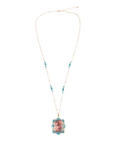 Barse Scenic Red Florals Blue Apatite Golden Pendant Necklace