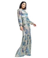 Dress the Population Women's Lucille Printed Ruched Gown