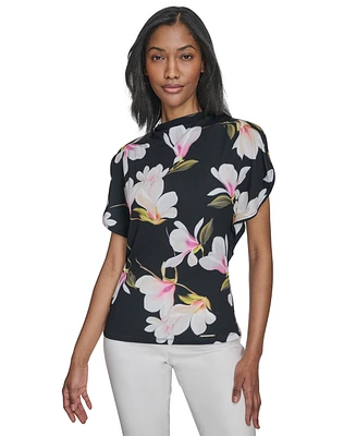 Halston Women's Floral Mock-Neck Butterfly-Sleeve Top