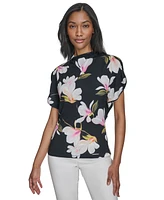 Halston Women's Floral Mock-Neck Butterfly-Sleeve Top