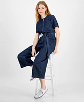 Tommy Hilfiger Women's Denim Zip-Front Belted Jumpsuit