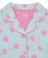 Max & Olivia Little Big Girls Strawberry-Print Long Coat Pajamas, 3 Piece Set